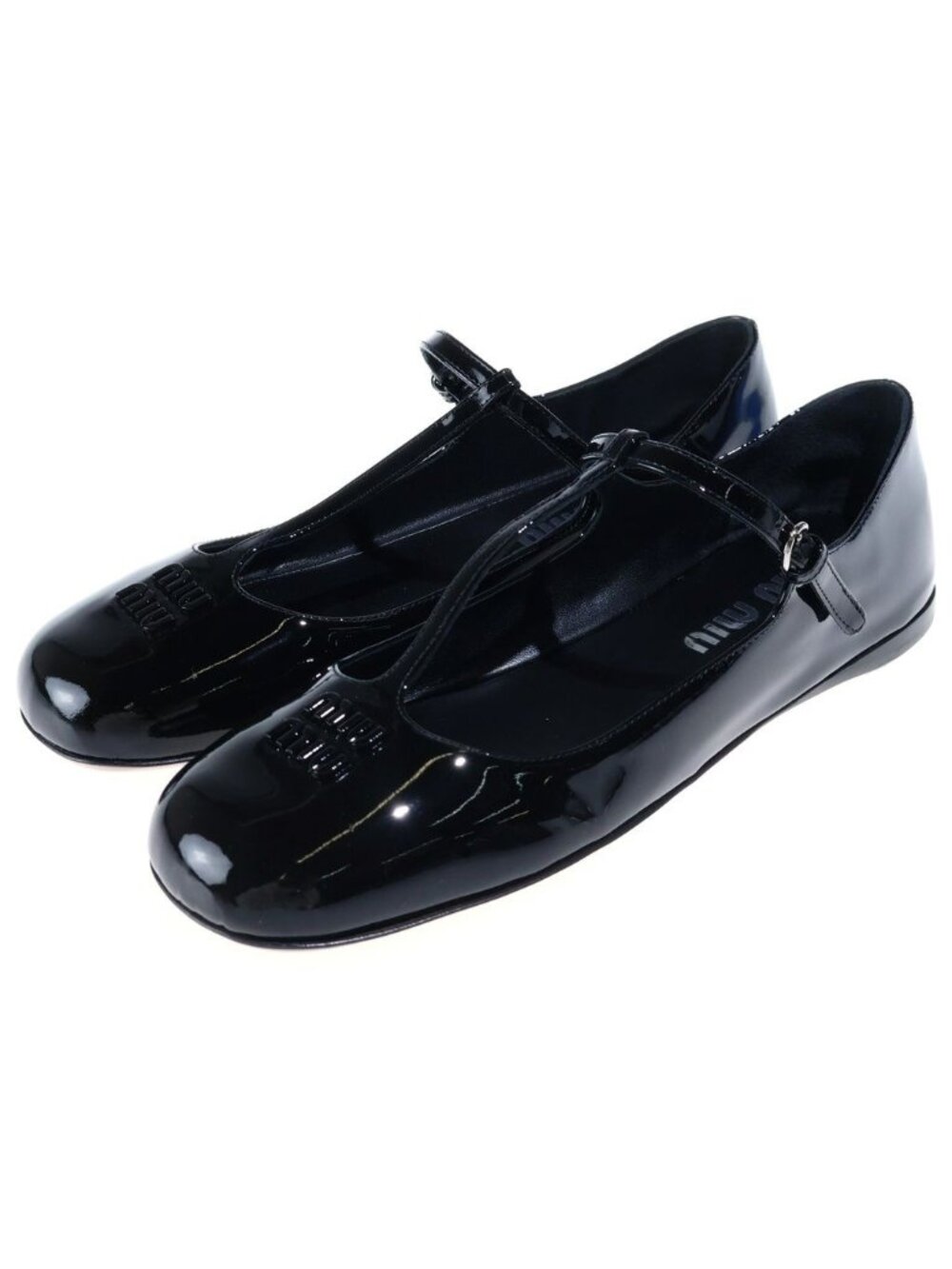 Miu Miu Ballet Flat Shoes Pumps Logo Patent Leather Black